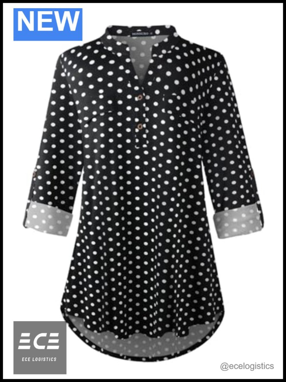 Plus Size Plaid Tunic Top 3/4 Sleeve Button Down Henley Business Casual
